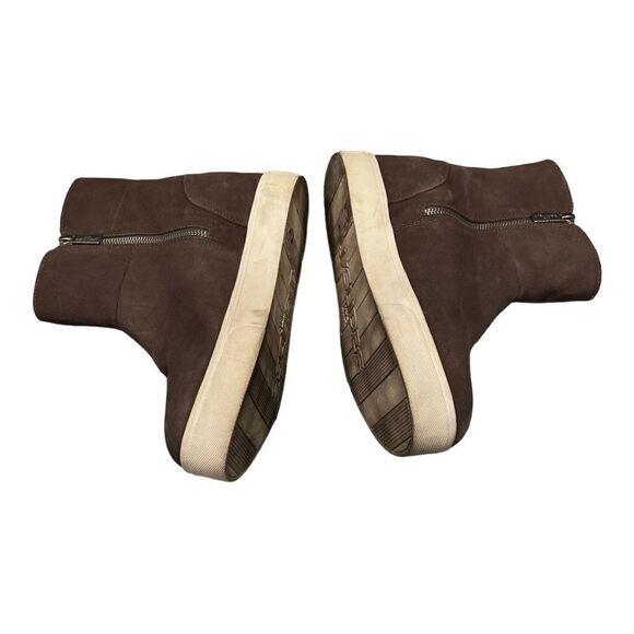 J/SLIDES GRAY/ Taupe Suede Faux Fur Hidden Wedge sneaker Booties Sz 8.5 - Picture 3 of 8